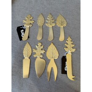 New TAG Gold Leaf Cheese Knives Spreader Set 8 pc Charcuterie Board Utensils